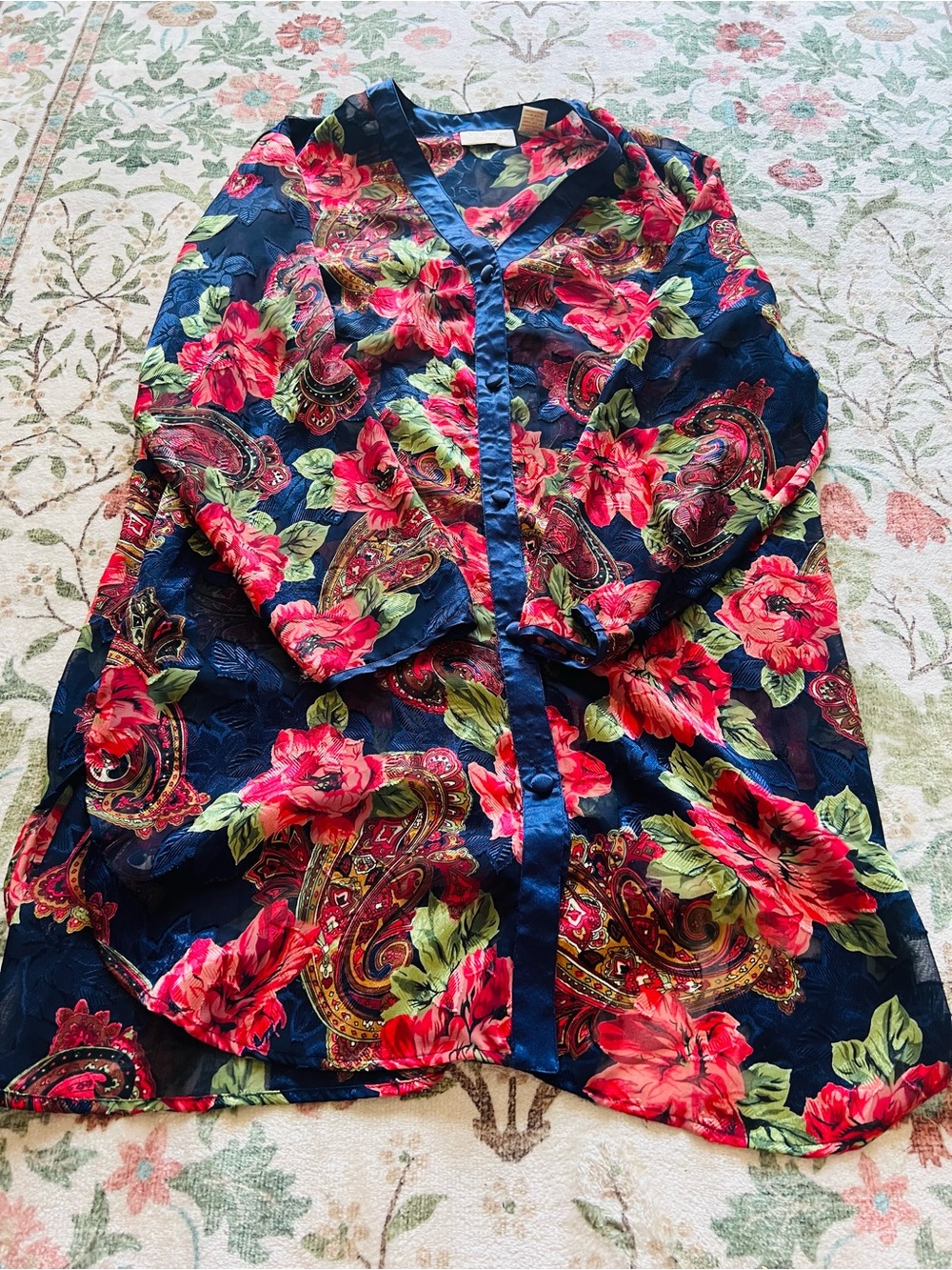 Vintage Victorias Secret Gold Label Floral Sleep Shirt Dress Small Blue Pink 90s